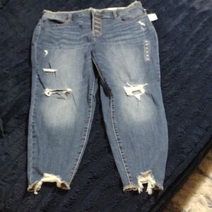 Maurices Button Up Blue Ankle Cropped Distressed Jeans